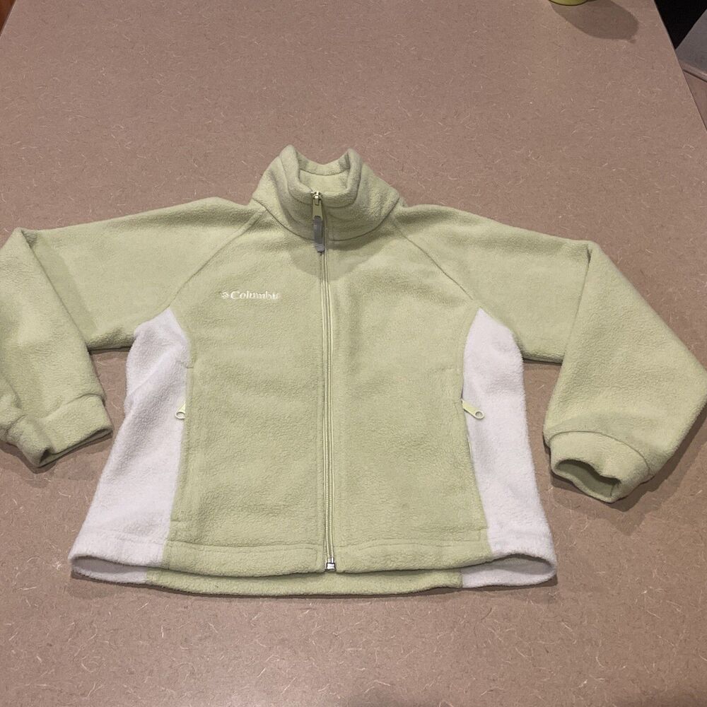 Columbia Youth Girls Boys Fleece Full Zip Jacket Kids Small 7/8 Coat Lime Green